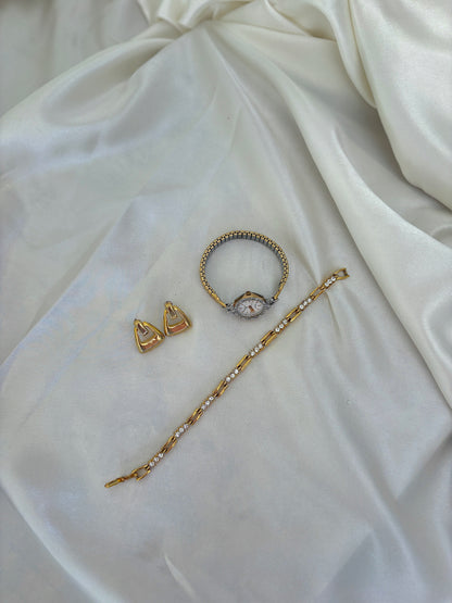 Gold Watch Stack with Earrings